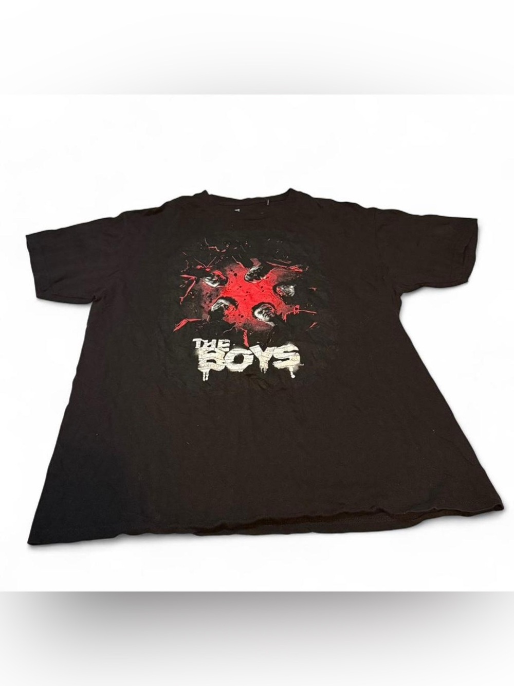 The Boys Black Y2K Graphic Tee with Red & White Print